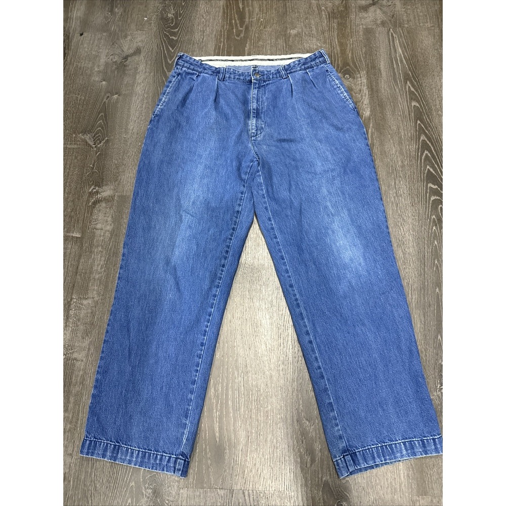 Vintage 90s Polo Ralph Lauren Denim Andrew Pants Pleated Blue Men Size 34x29